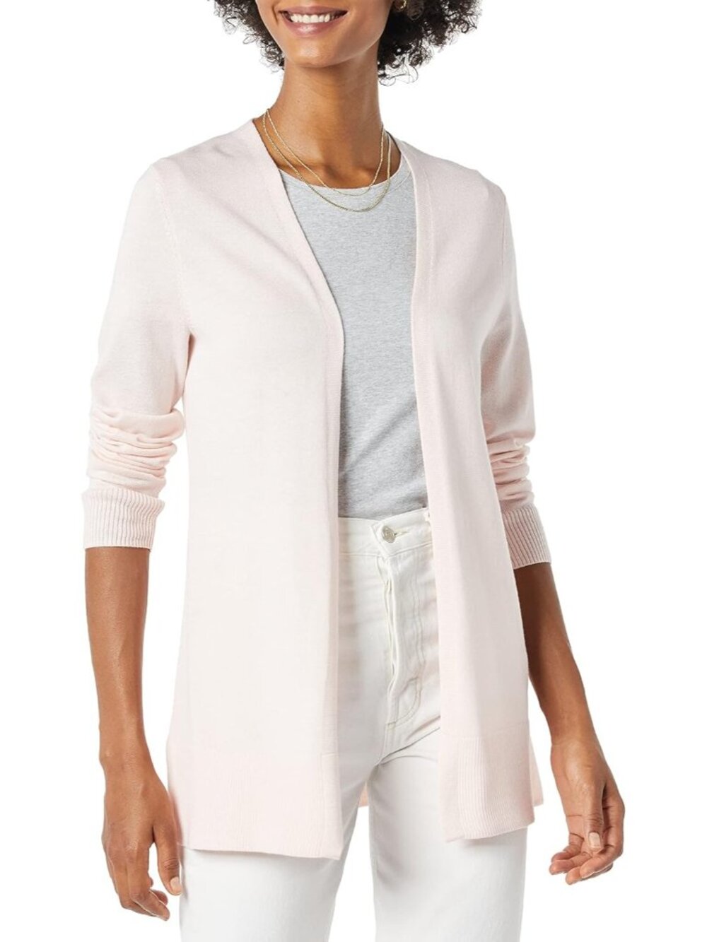 Amazon Essentials Women's Pale Pink Long Sleeve Open Front Cardigan Sweaters